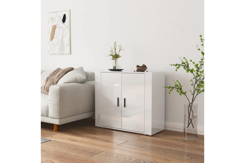 beBasic Förvaringsskåp vit högglans 80x33x70 cm konstruerat trä - White - Dokumentskåp - Kontorsmöbler