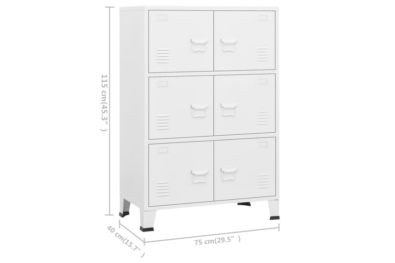 Industriellt arkivskåp vit 75x40x115 cm metall - Vit - Förvaringsskåp