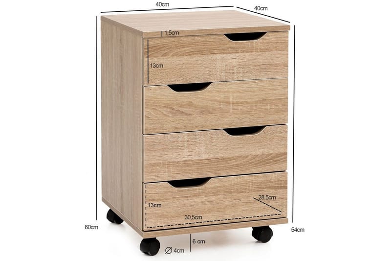 Rullkontejner Wohnling 4 lådor i foliebelagd spånskiva med hjul, modern - Förvaring - Förvaringsmöbler - Byrå - Hurtsar