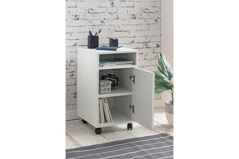 Rullkontejner Wohnling förvaringsbricka, 1 dörr, folierad spånskiva med hjul, modern stil Vit - Vit - Förvaring - Förvaringsmöbler - Byrå - Hurtsar