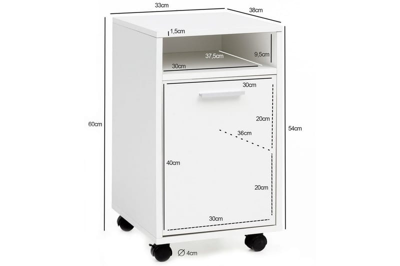 Rullkontejner Wohnling förvaringsbricka, 1 dörr, folierad spånskiva med hjul, modern stil Vit - Vit - Förvaring - Förvaringsmöbler - Byrå - Hurtsar