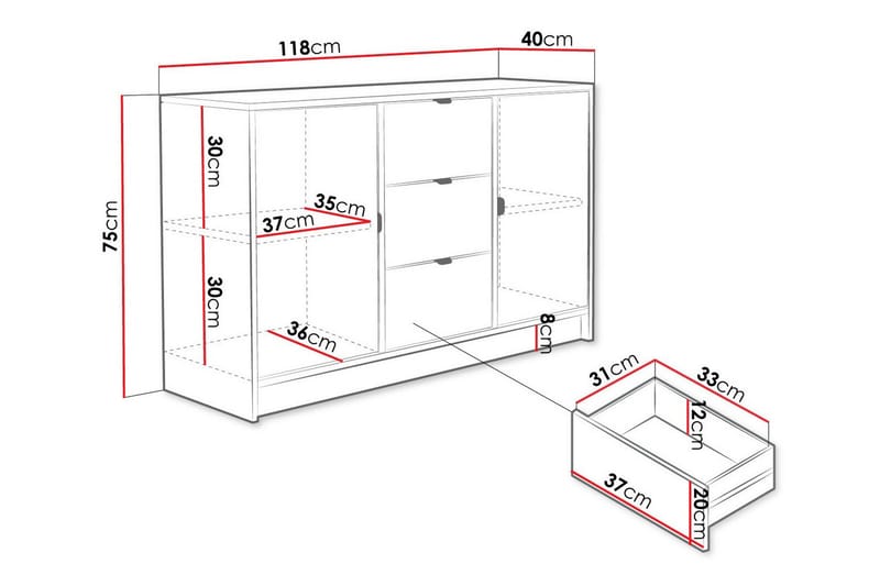 Novaj Highboard - Vit - Förvaringsskåp