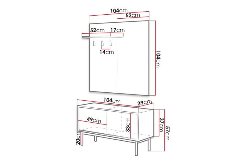 Pries Garderob 39x104 cm - Beige/Grå - Förvaring - Skåp - Förvaringsskåp