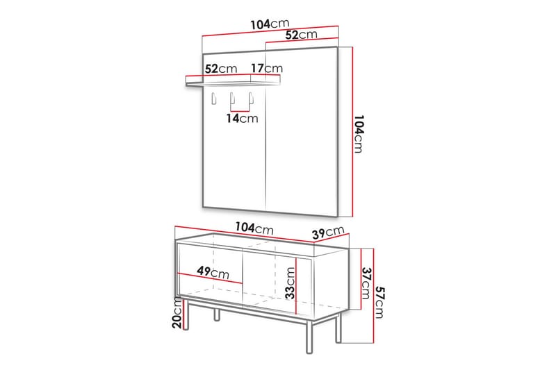 Pries Garderob 39x104 cm - Beige/Grå - Förvaringsskåp