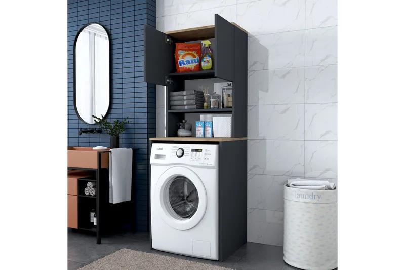Ramdev Highboard - Valnöt/Antracit - Hus & renovering - Kök & bad - Badrum - Badrumsmöbler & badrumsinredning - Tvättställsskåp & kommod