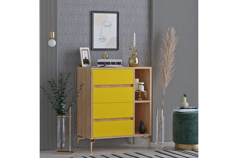 Skåpsbyrå 40x70 cm, Guld/Natur/Gul