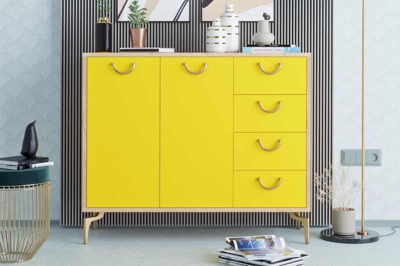 Skoskåp 35x100 cm, Guld/Natur/Gul