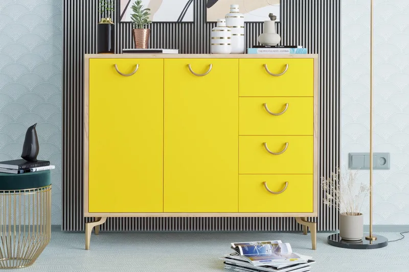 Skoskåp 35x100 cm, Guld/Natur/Gul