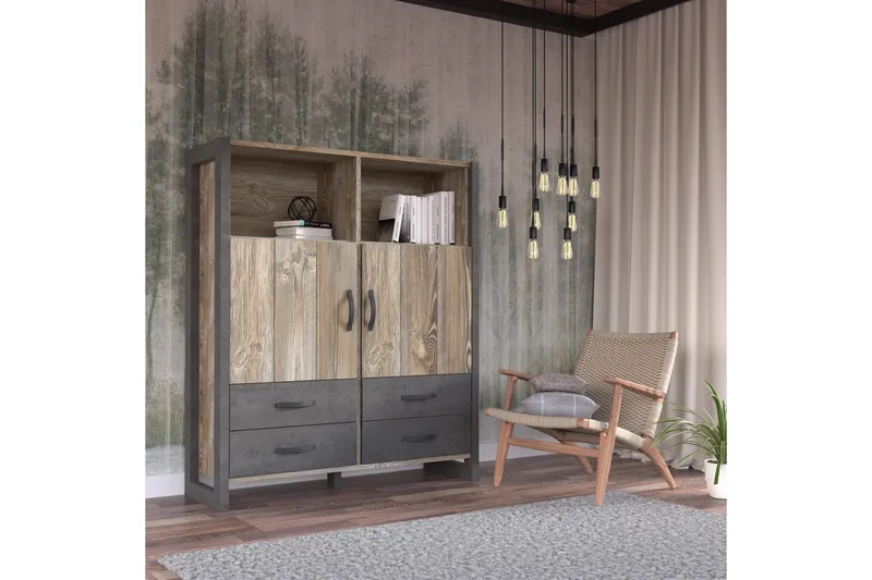 Strumica Highboard 44x130 cm - Brun/Grå - Förvaring - Skåp - Förvaringsskåp