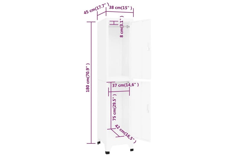 Förvaringsskåp vit 38x45x180 cm stål - Vit - Förvaringsskåp