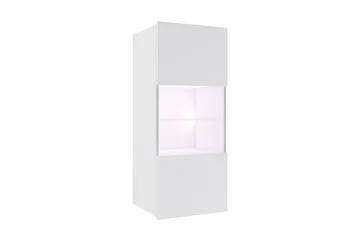 Frick Vägghängt Vitrinskåp Blå LED Belysning 32 cm djup 45 cm bred 117 cm hög Ljust Trä Glas - Vit - Förvaring - Skåp - Vitrinskåp