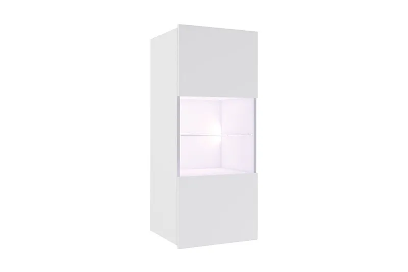 Frick Vägghängt Vitrinskåp Blå LED Belysning 32 cm djup 45 cm bred 117 cm hög Ljust Trä Glas - Vit - Förvaring - Skåp - Vitrinskåp