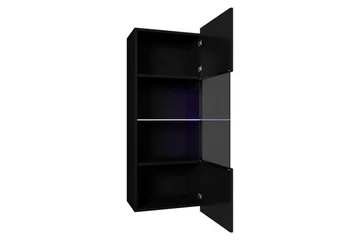 Frick Vägghängt Vitrinskåp Blå LED Belysning 32 cm djup 45 cm bred 117 cm hög Ljust Trä Glas - Vit - Förvaring - Skåp - Vitrinskåp