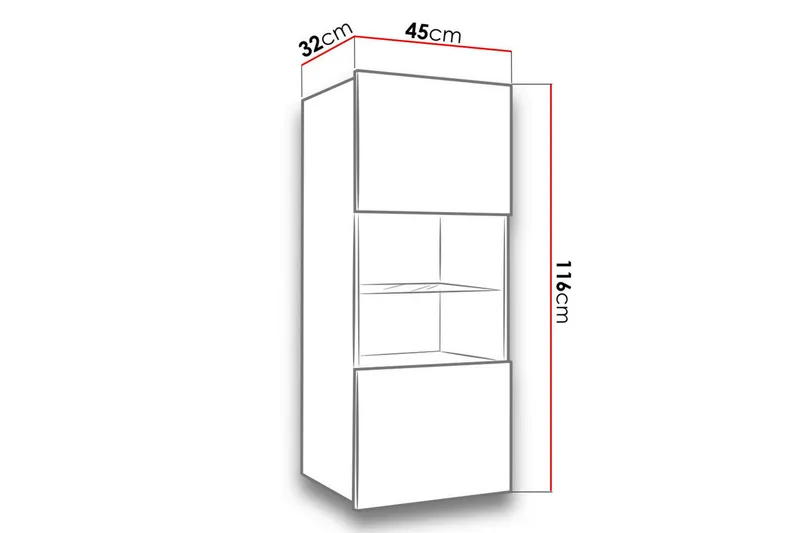 Frick Vägghängt Vitrinskåp Blå LED Belysning 32 cm djup 45 cm bred 117 cm hög Ljust Trä Glas - Vit - Förvaring - Skåp - Vitrinskåp
