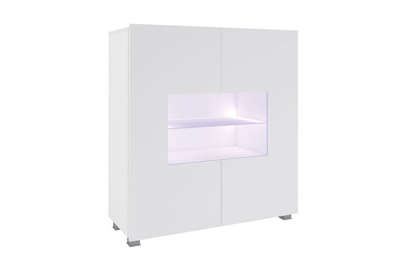 Frick Vitrinskåp Vit LED Belysning 35 cm djup 100 cm bred 107 cm hög Ljust Tr ä Glas, Vit Högglans/Vit Led-Belysning