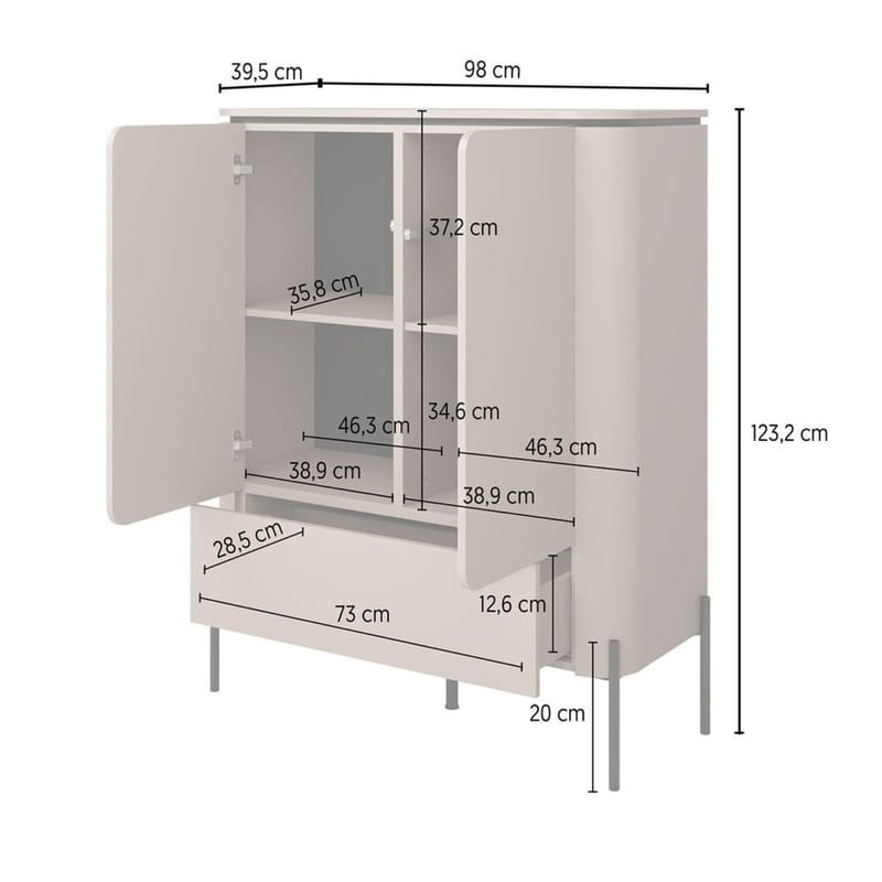 Högskåp Bello 2 Dörrar 1 Låda - Förvaring - Skåp - Förvaringsskåp