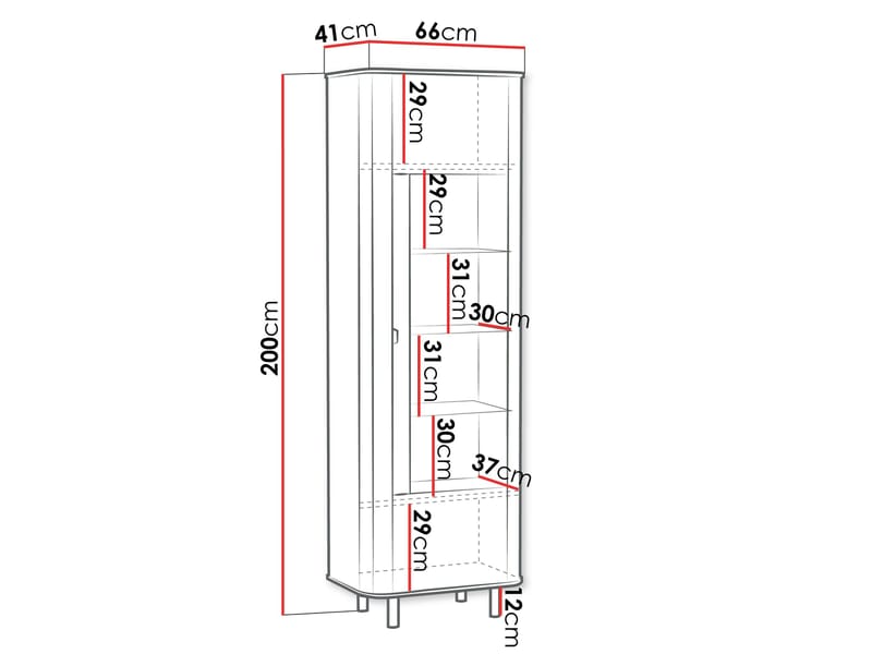 Joriel Vitrinskåp 66x200 cm LED-belysning - Vit|svart - Förvaring - Skåp - Vitrinskåp
