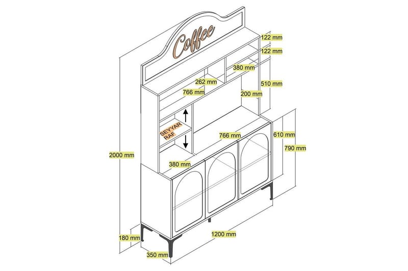 Kaffebarskåp Hazim Tre Grädde / Svart - Grädde / Svart - Förvaring - Skåp - Barskåp