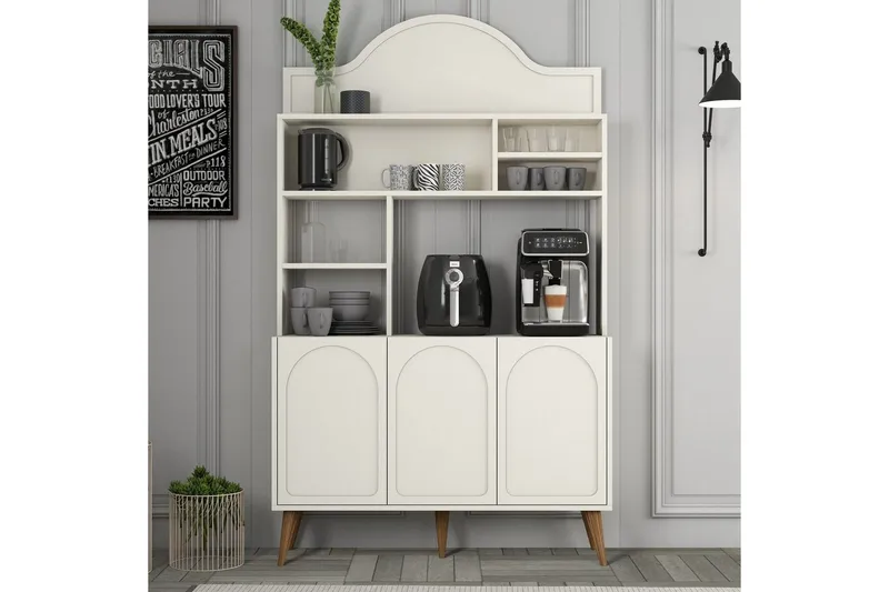 Kaffebarskåp Hazim Tre Gräddfärgad / Valnöt - Gräddfärgad / Valnöt - Förvaring - Skåp - Barskåp