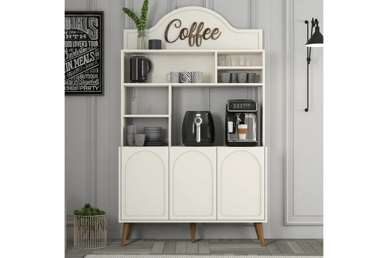 Kaffebarskåp Hazim Tre Gräddfärgad / Valnöt - Gräddfärgad / Valnöt - Förvaring - Skåp - Barskåp