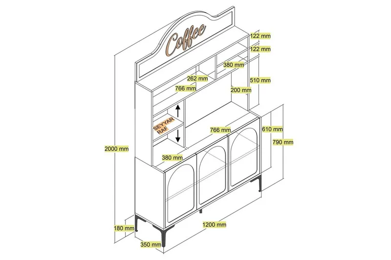 Kaffebarskåp Hazim Tre Vit / Svart - Vit / Svart - Förvaring - Skåp - Barskåp