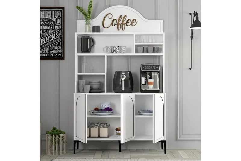 Kaffebarskåp Hazim Tre Vit / Svart - Vit / Svart - Förvaring - Skåp - Barskåp