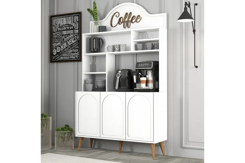 Kaffebarskåp Hazim Tre Vit / Valnöt - Vit / Valnöt - Förvaring - Skåp - Barskåp