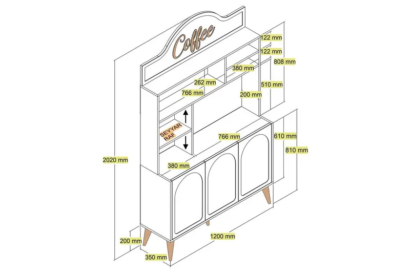 Kaffebarskåp Hazim Tre Vit / Valnöt - Vit / Valnöt - Förvaring - Skåp - Barskåp