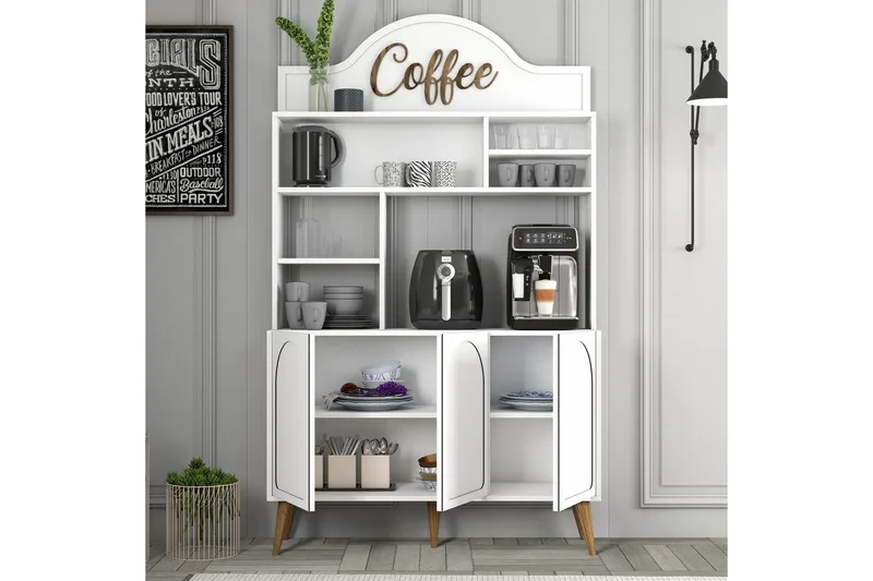 Kaffebarskåp Hazim Tre Vit / Valnöt - Vit / Valnöt - Förvaring - Skåp - Barskåp