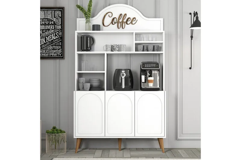 Kaffebarskåp Hazim Tre Vit / Valnöt - Vit / Valnöt - Förvaring - Skåp - Barskåp