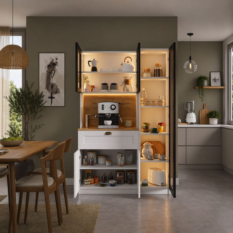 Kuro Kaffestation 120x191,8x44 cm - Vit - Förvaring - Skåp - Vitrinskåp