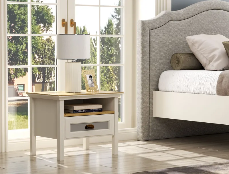 Lilena Sängbord 60 cm - Crème, ek, grå - Förvaring - Skåp - Förvaringsskåp