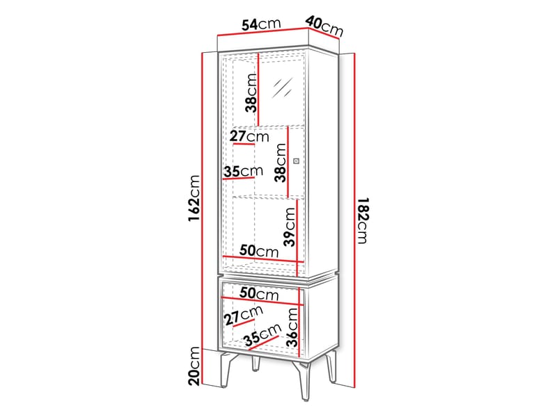 Lorvenn Vitrinskåp 54x182 cm - Brun/Svart - Förvaring - Skåp - Vitrinskåp