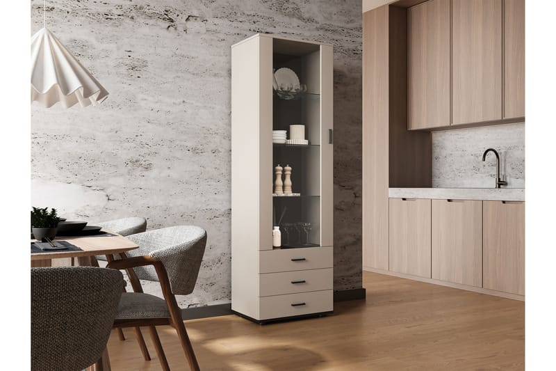 Lyrosen Vitrinskåp 60x192 cm - Beige - Förvaring - Skåp - Vitrinskåp