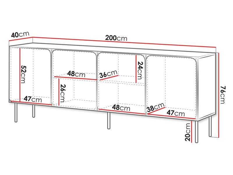 Marros Skänk 200 cm - Toskanskt röd - Förvaring - Skåp - Barskåp