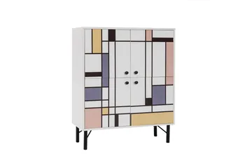 Midia Highboard 95x111 cm Vit/Brun/Lila/Gul - Hanah Home - Förvaring - Skåp - Förvaringsskåp