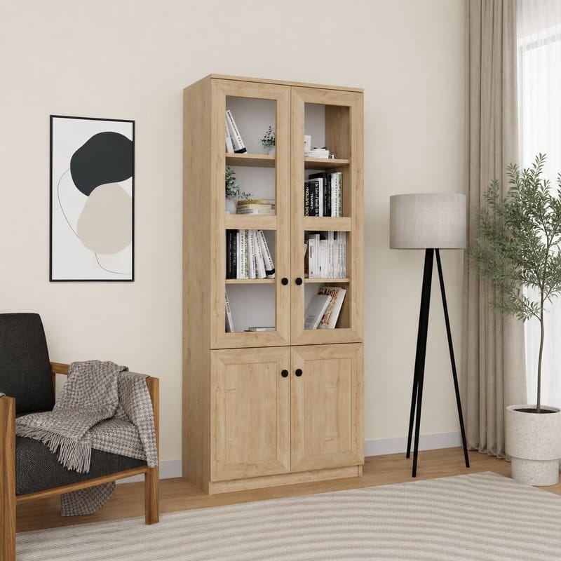 Mojon Vitrinskåp 80x190x37 cm - Sapphire Oak - Förvaring - Skåp - Vitrinskåp