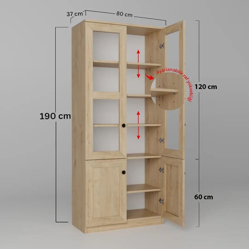 Mojon Vitrinskåp 80x190x37 cm - Sapphire Oak - Förvaring - Skåp - Vitrinskåp