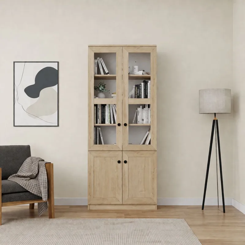 Mojon Vitrinskåp 80x190x37 cm - Sapphire Oak - Förvaring - Skåp - Vitrinskåp