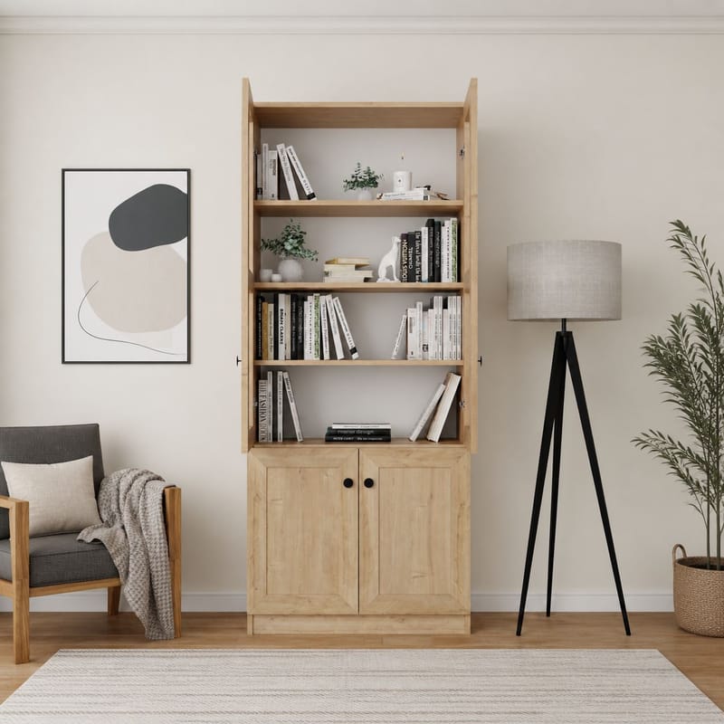 Mojon Vitrinskåp 80x190x37 cm - Sapphire Oak - Förvaring - Skåp - Vitrinskåp