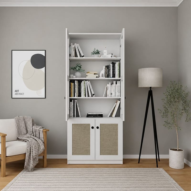 Mojon Vitrinskåp 80x190x37 cm - Vit - Förvaring - Skåp - Vitrinskåp