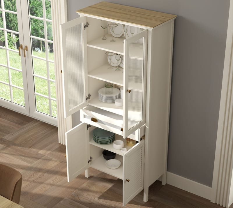 Murina Multifunktionsskåp 88x194 cm - Crème, ek, grå - Förvaring - Skåp - Vitrinskåp