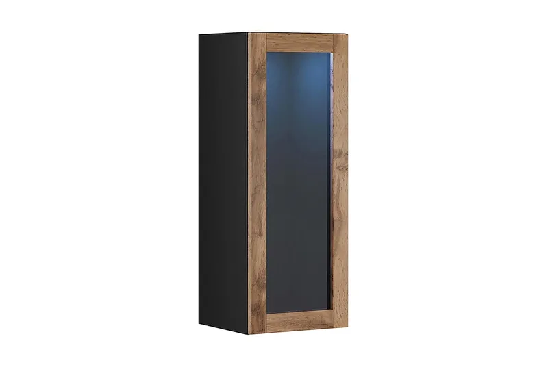 Narbonne Smalt Vitrinskåp 32 cm djup 35 cm bred 90 cm hög Mörkt Trä Glas, Natur/Svart