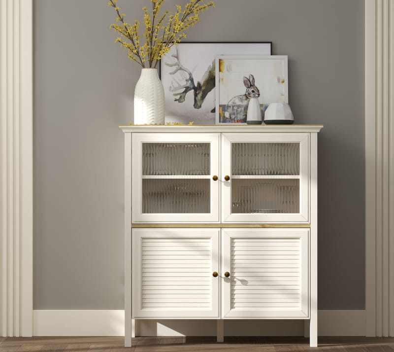 Natira Multifunktionsskåp 110x120 cm - Crème och ek - Förvaring - Skåp - Vitrinskåp