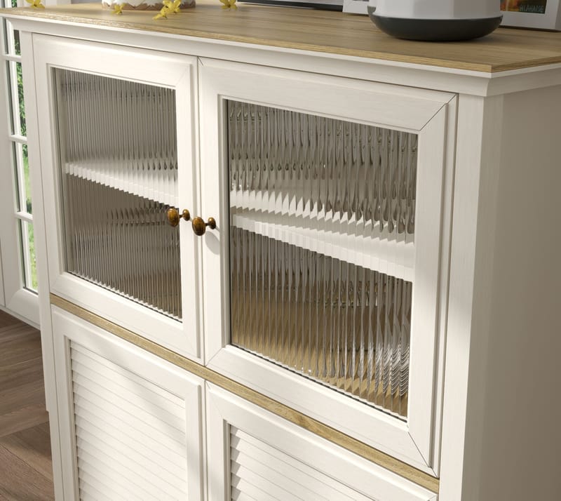 Natira Multifunktionsskåp 110x120 cm - Crème och ek - Förvaring - Skåp - Vitrinskåp