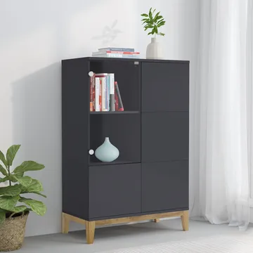 Pelle Högskåp 80x122 cm - Grå och Wotan-ek - Förvaring - Skåp - Förvaringsskåp