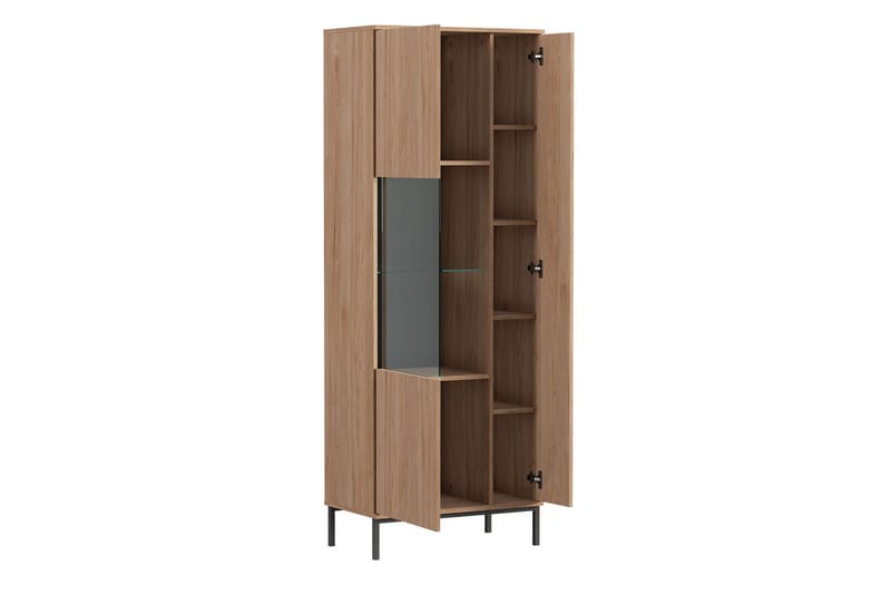 Quertas Vitrinskåp Vit LED Belysning 41 cm djup 70 cm bred 190 cm hög Ljust Trä - Natur/Svart - Förvaring - Skåp - Vitrinskåp