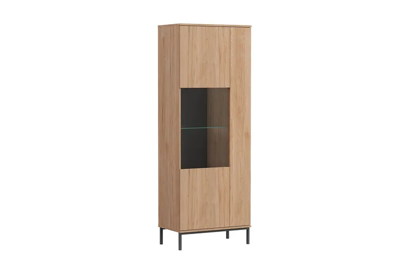 Quertas Vitrinskåp Vit LED Belysning 41 cm djup 70 cm bred 190 cm hög Ljust Trä, Natur/Svart