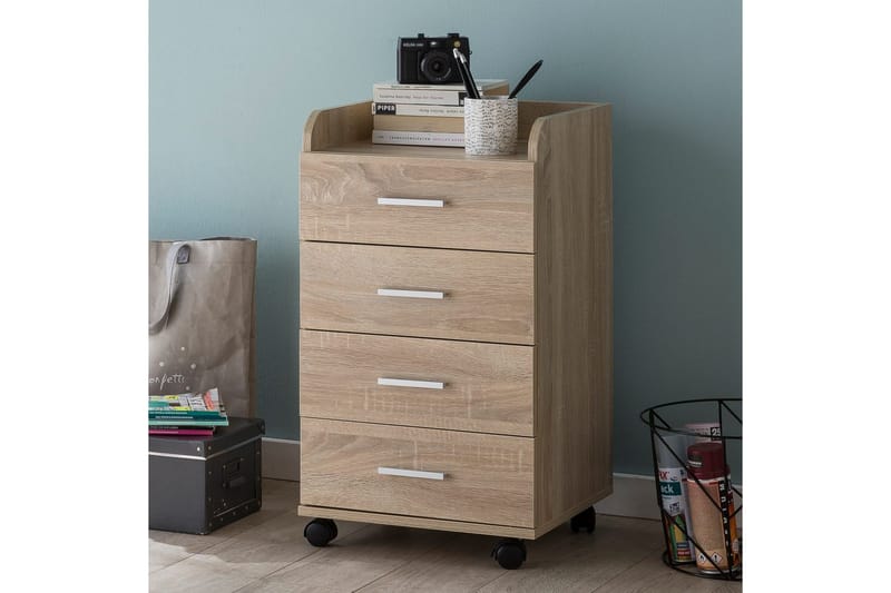 Rullkontejner Wohnling 4 lådor med hjul, förvaringsbricka, foliebelagd spånskiva, modern stil Sonoma - Sonoma - Förvaring - Förvaringsmöbler - Byrå - Hurtsar
