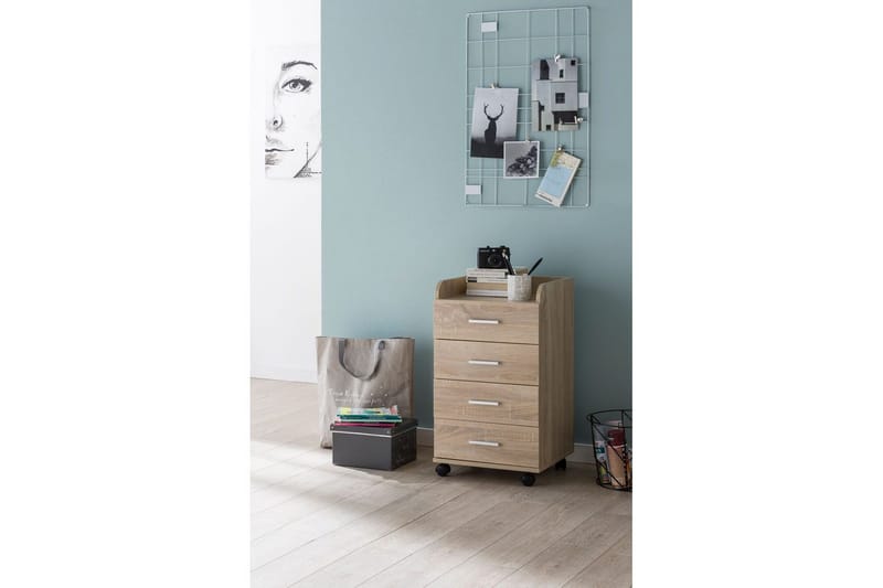 Rullkontejner Wohnling 4 lådor med hjul, förvaringsbricka, foliebelagd spånskiva, modern stil Sonoma - Sonoma - Förvaring - Förvaringsmöbler - Byrå - Hurtsar